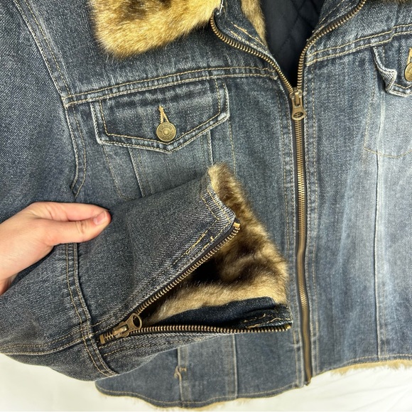 Vintage Y2K Demin Fur Lined Jacket Size Large - Picture 2 of 5